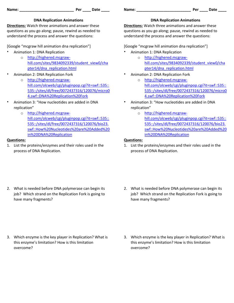 Dna Replication Worksheet – Tch The Animations And Answer