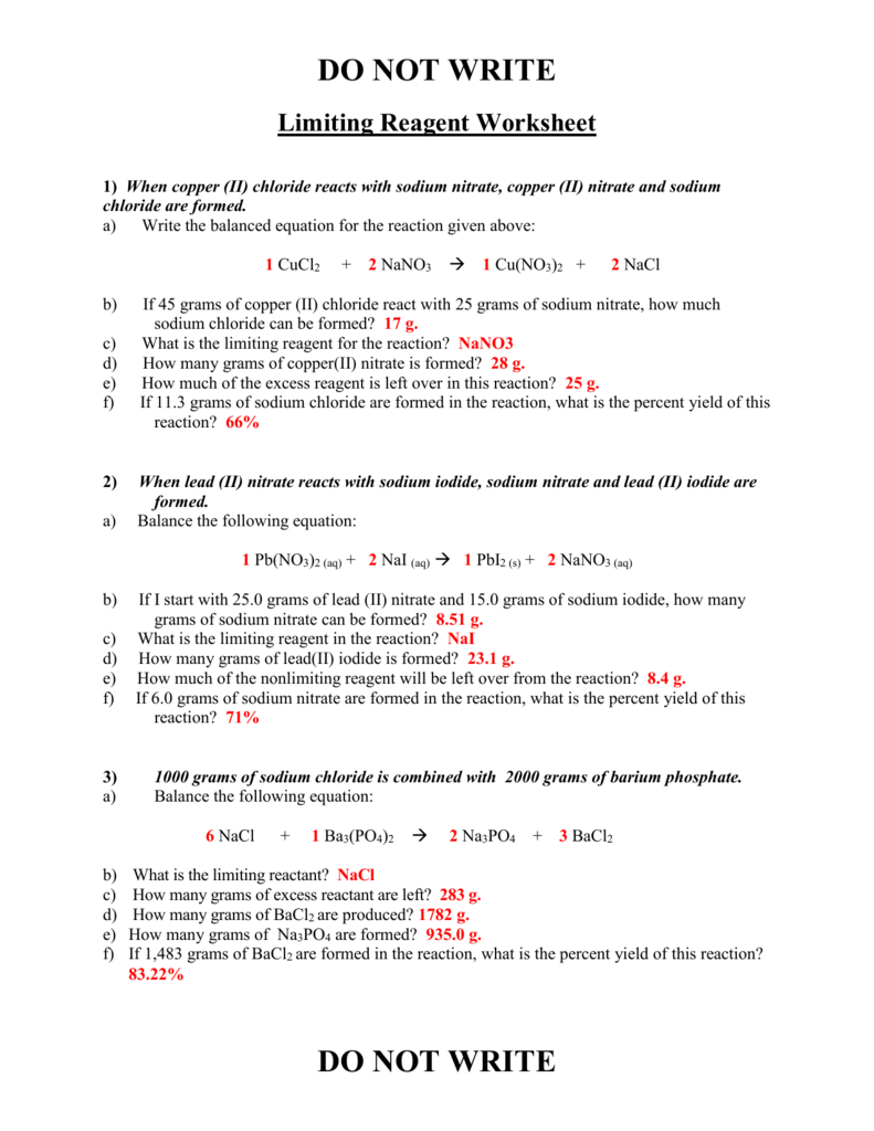 Do Not Write Limiting Reagent Worksheet 1 When Copper Ii