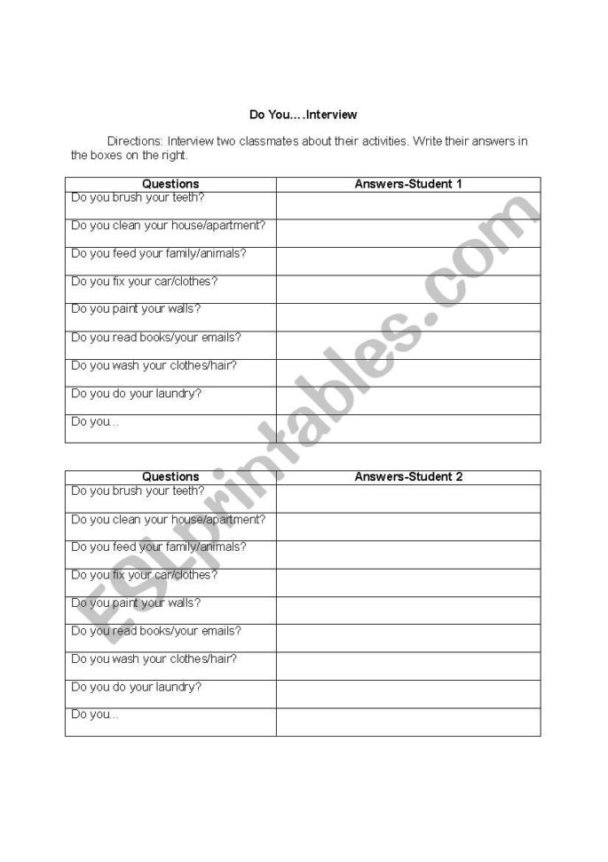 Do You Interview  Esl Worksheetlunaluz524
