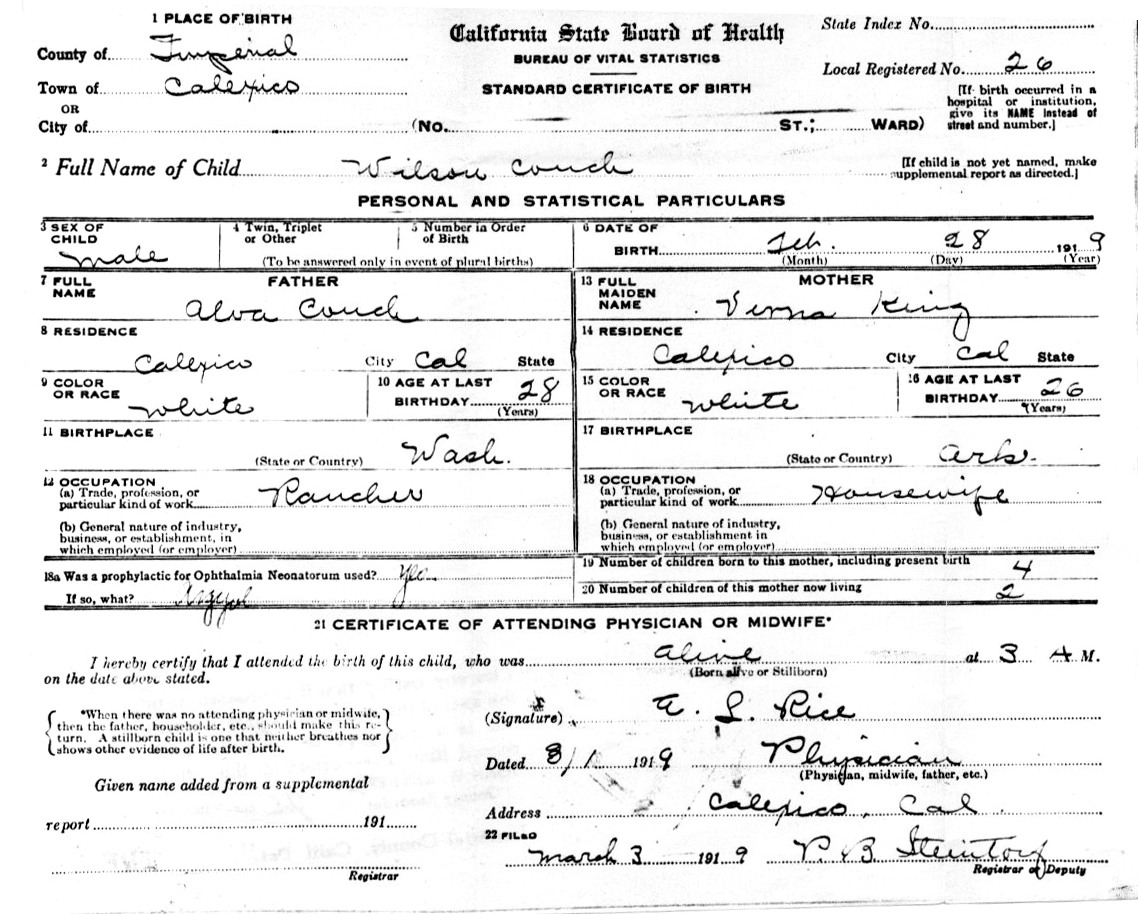 Documents 1919Ca Birth Certificate  Wilson Couch Adkins