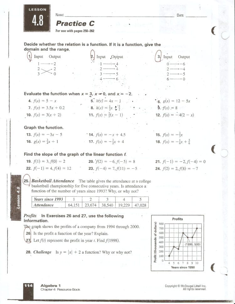 Domain And Range Worksheet Algebra 1  Writing Worksheet