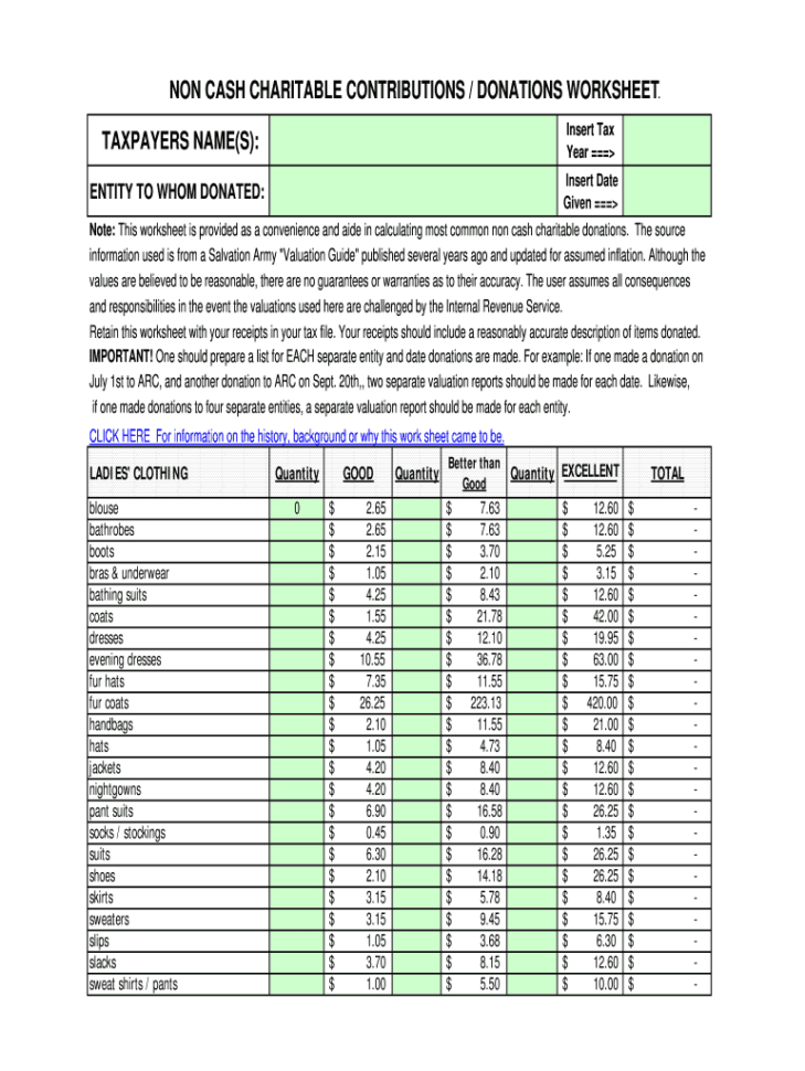 Donation Value Guide 2017 Spreadsheet  Fill Online