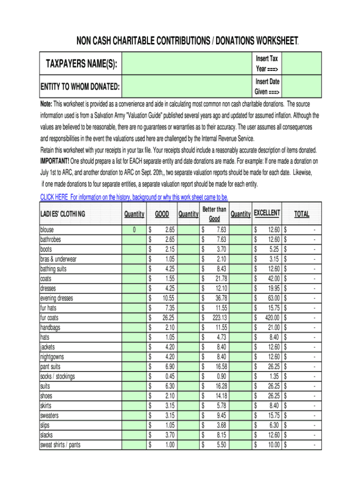 Charitable Donation Worksheet — db-excel.com