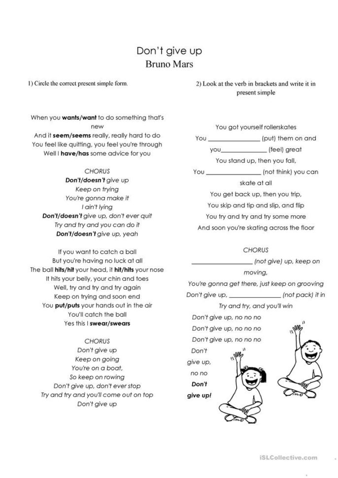 Don't Give Upbruno Mars Grammar Practice  English Esl