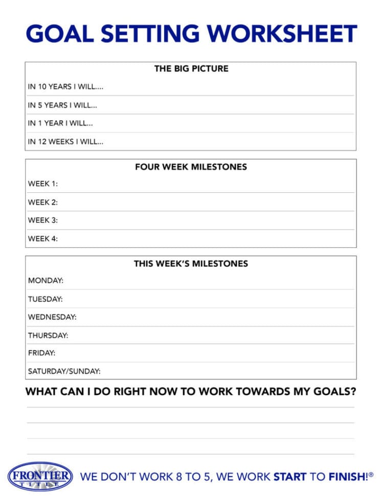 Download Now Goal Setting Worksheet  Frontier Title