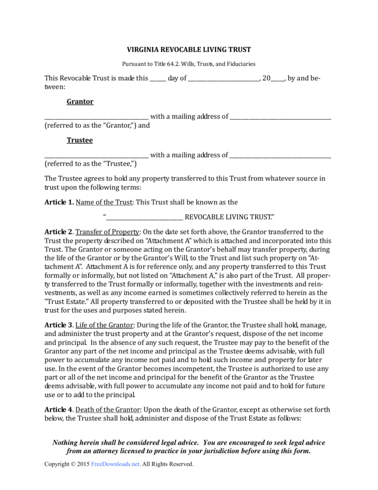 Download Virginia Revocable Living Trust Form  Pdf  Rtf