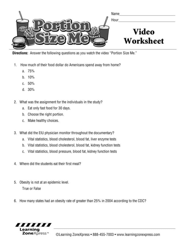 Downloadportion Size Me Video Worksheet