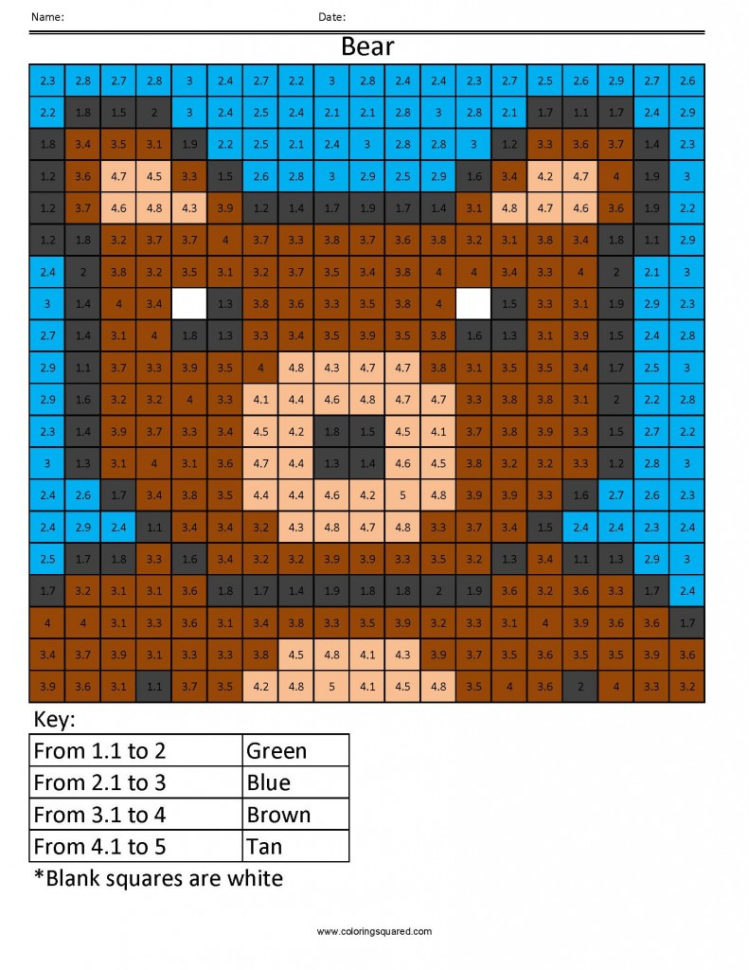 Dp1 Bear Color Free Fractions Decimals Percent Worksheet