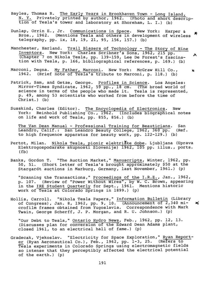 Dr Nikola Tesla Bibliography By John T Ratzlaff And