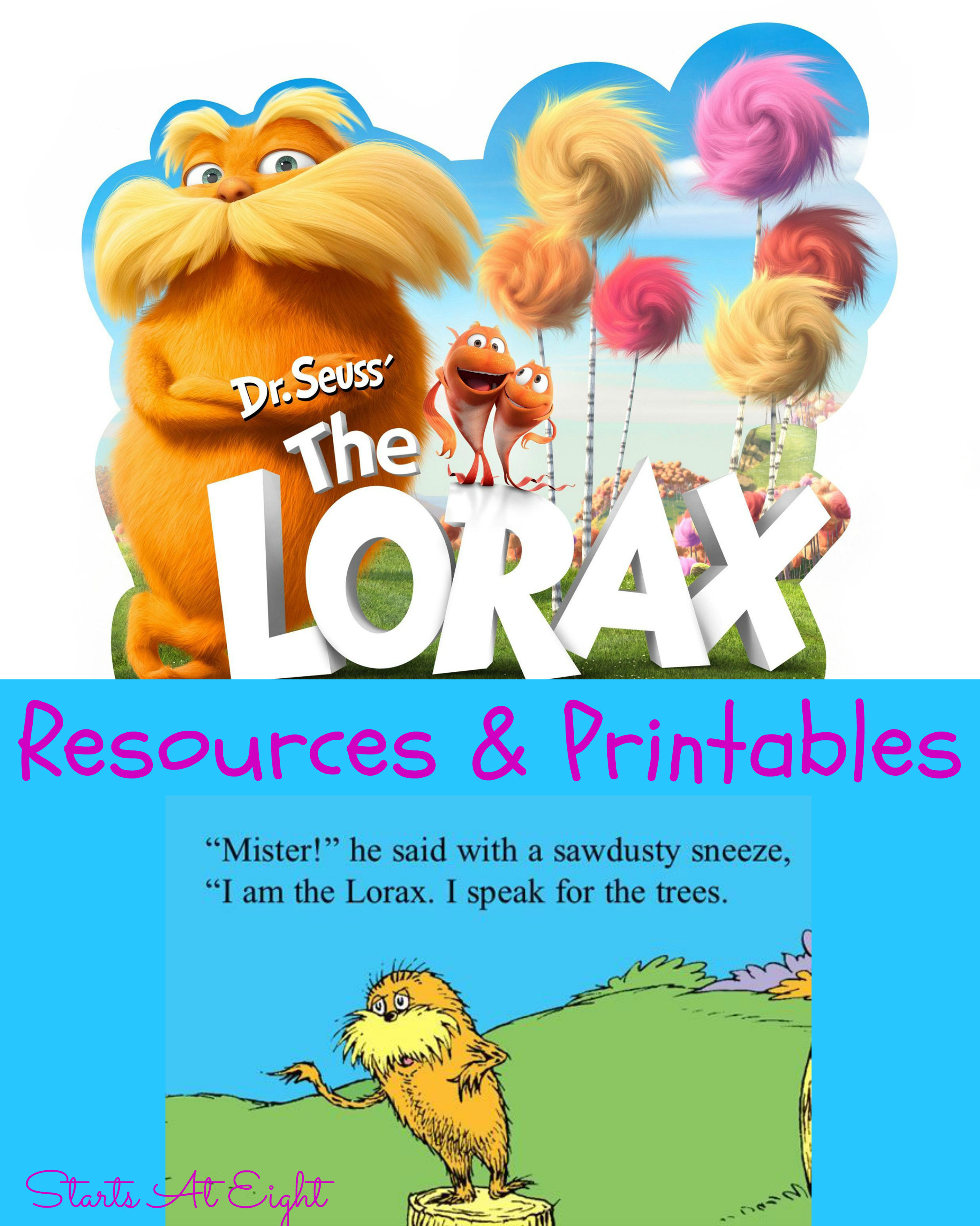 Dr Seuss's The Lorax Resources  Printables  Startsateight
