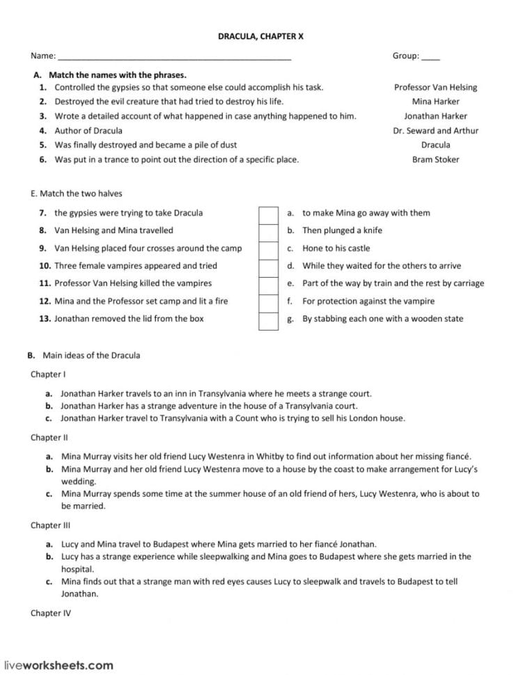 Dracula Chapter X  Interactive Worksheet