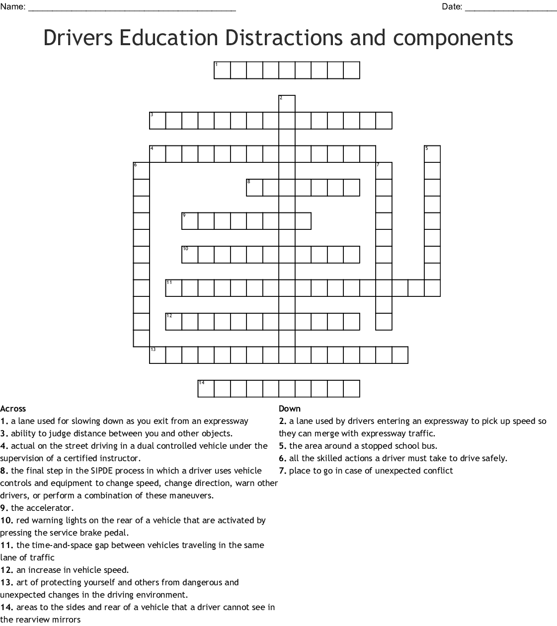 Driver Education Word Search  Word