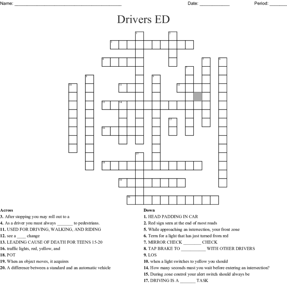 Drivers Ed Crossword  Word