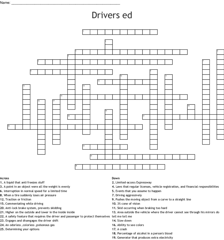 Drivers Ed Crossword  Word