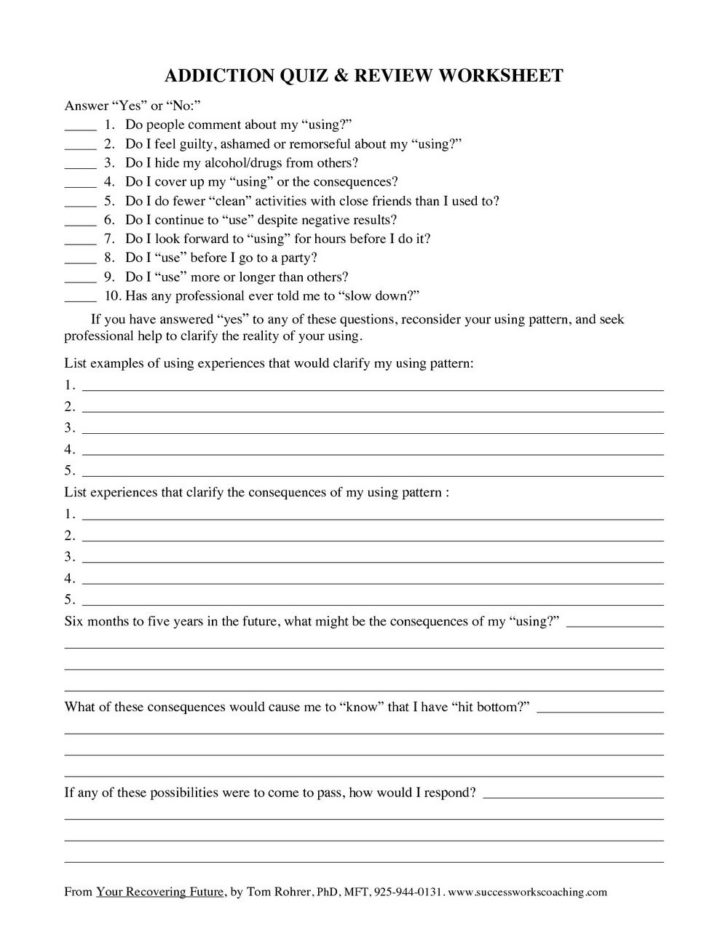 therapy worksheets substance abuse
