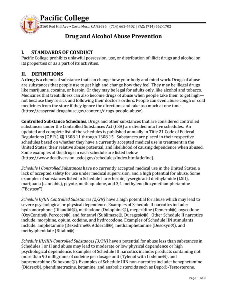 Drug And Alcohol Abuse Preventionpacific College