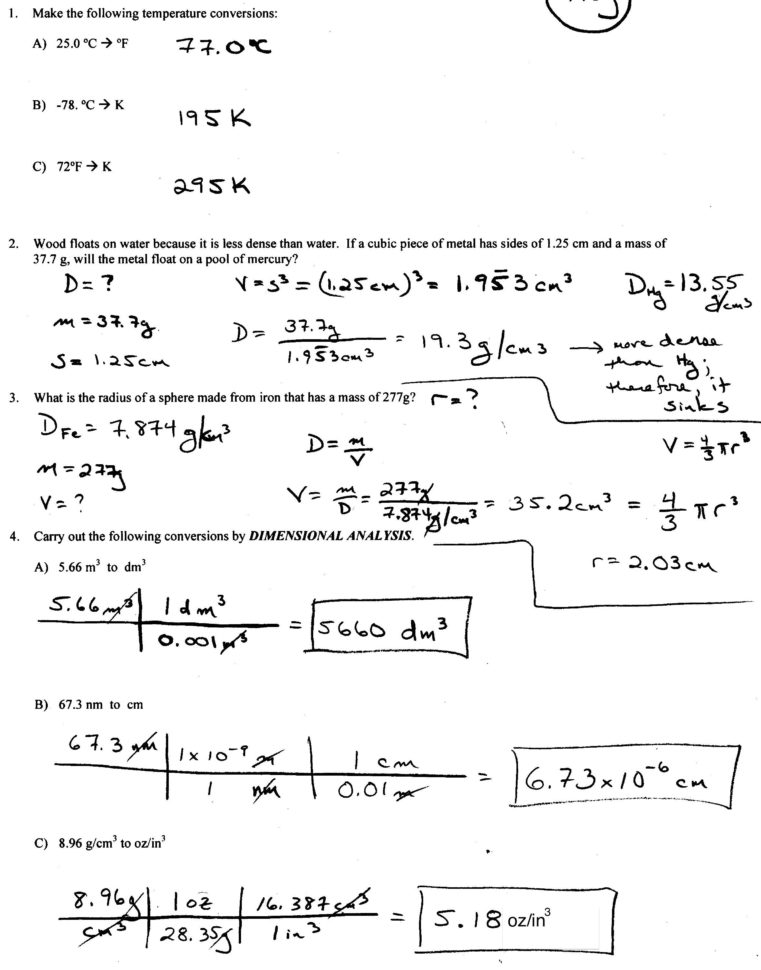 E Unit Worksheet General Dimensional Analysis Worksheet