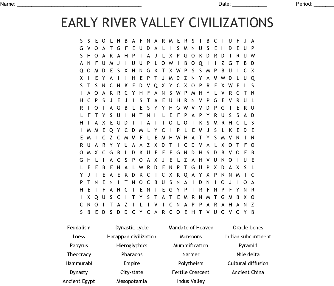 Early River Valley Civilizations Word Search Word Db excel