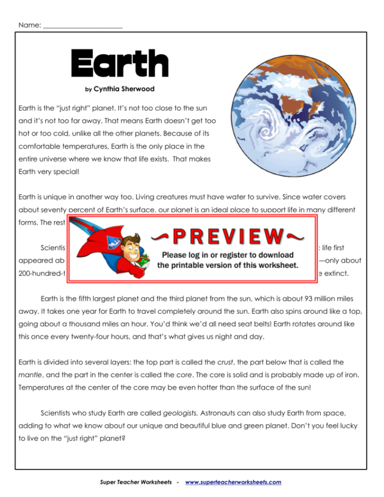Earth  Super Teacher Worksheets