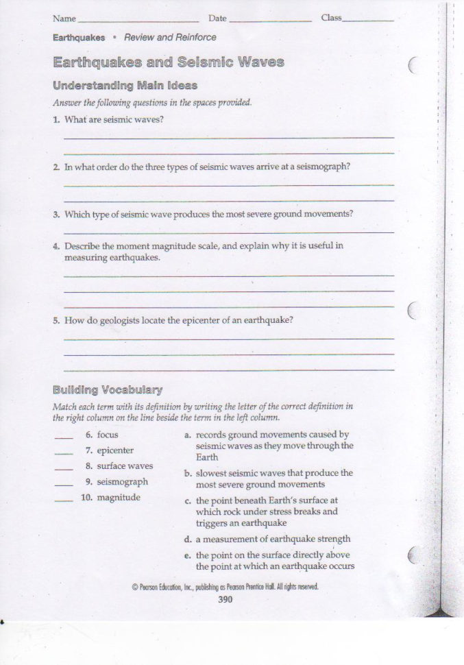 Earthquakes And Seismic Ves Review  Reinforcement  Mrs
