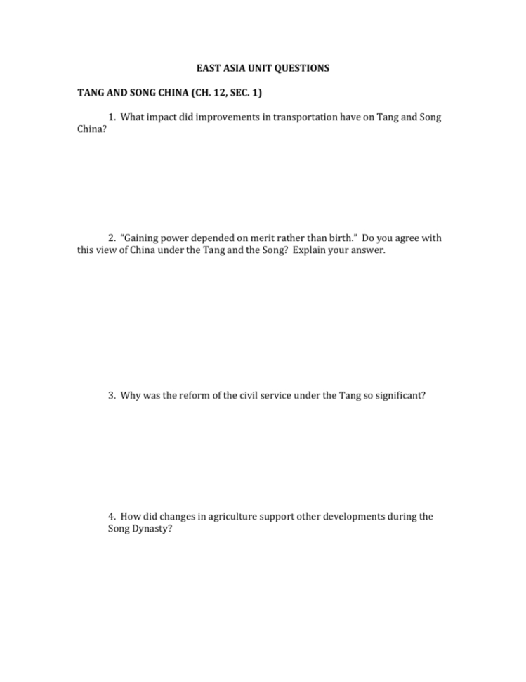 East Asia Unit Questions