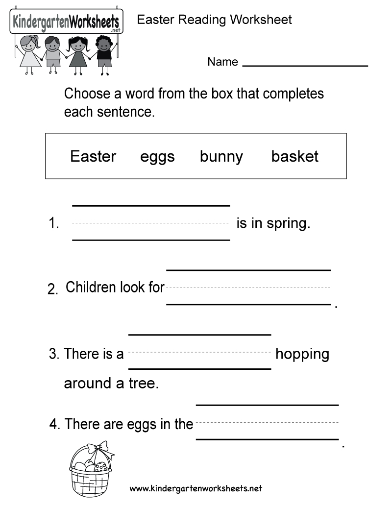 Easter Reading Worksheet  Free Kindergarten Holiday