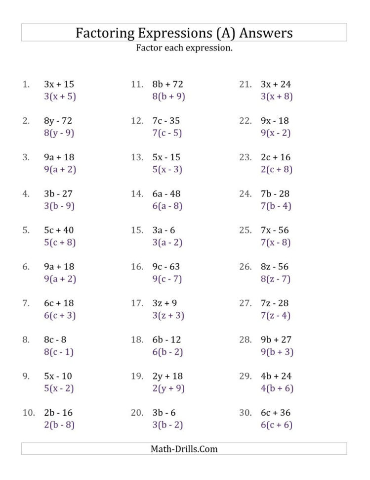Easy Algebra Worksheets Factoring Non Quadratic Expressions