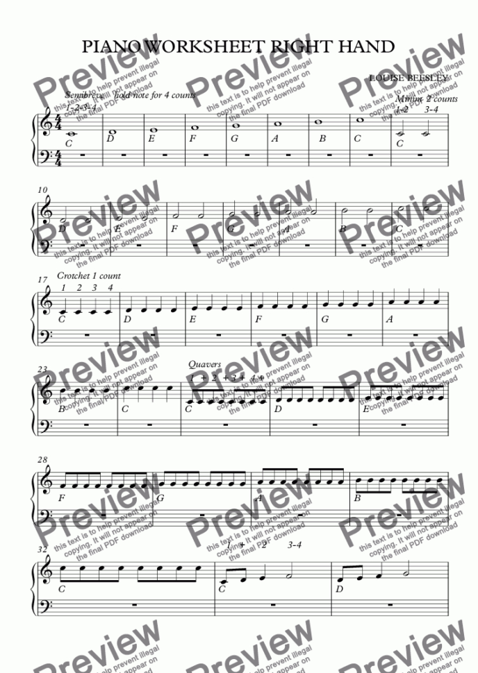 Easy Piano Worksheet For Solo Instrument Pianolouise Beesley  Sheet  Music Pdf File To Download