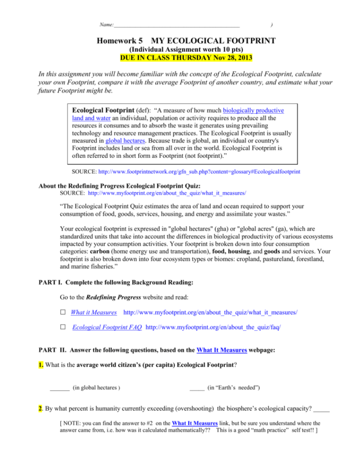 Ecological Footprint Assignment