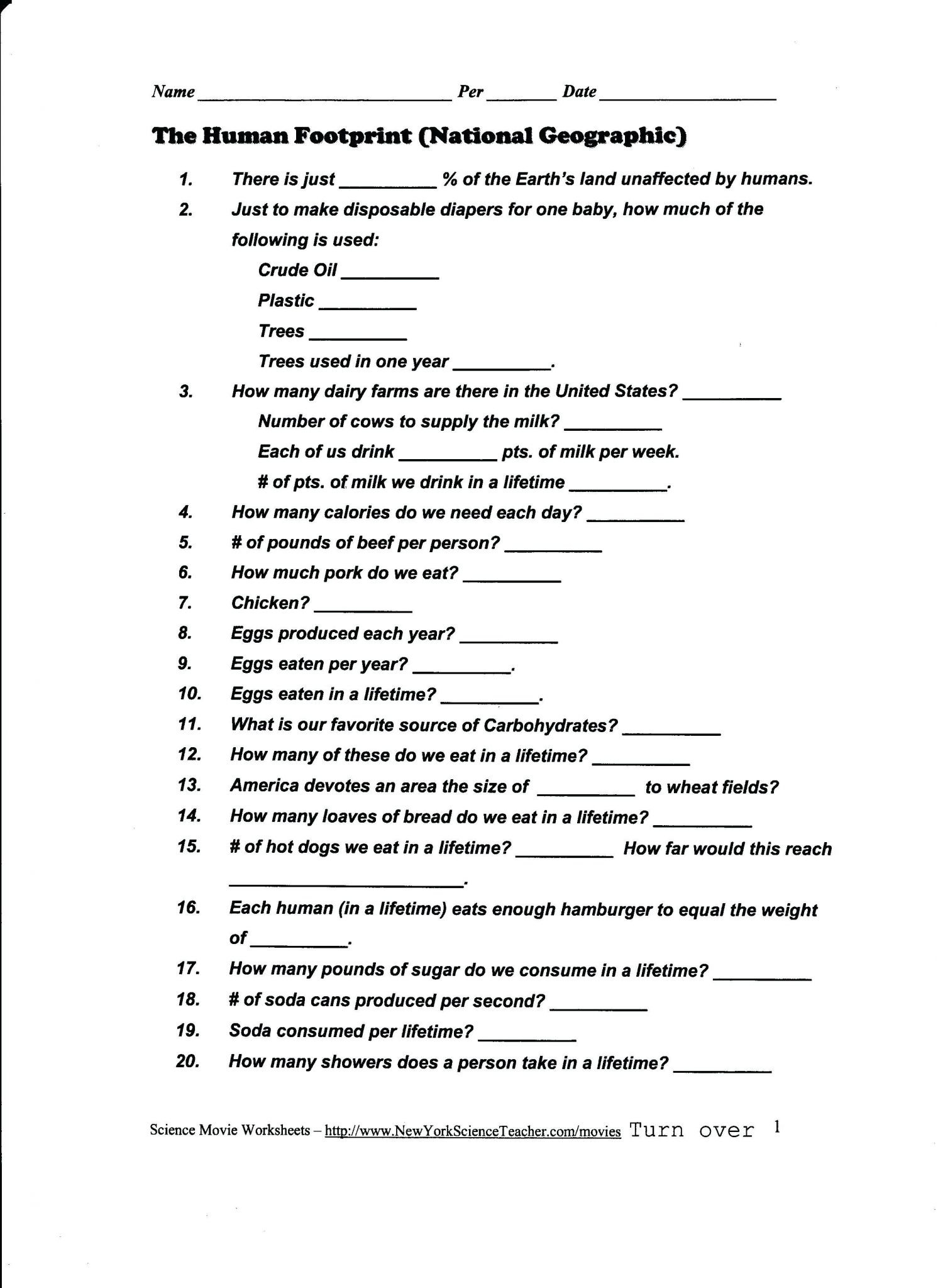 Ecological Footprint Worksheet Answers