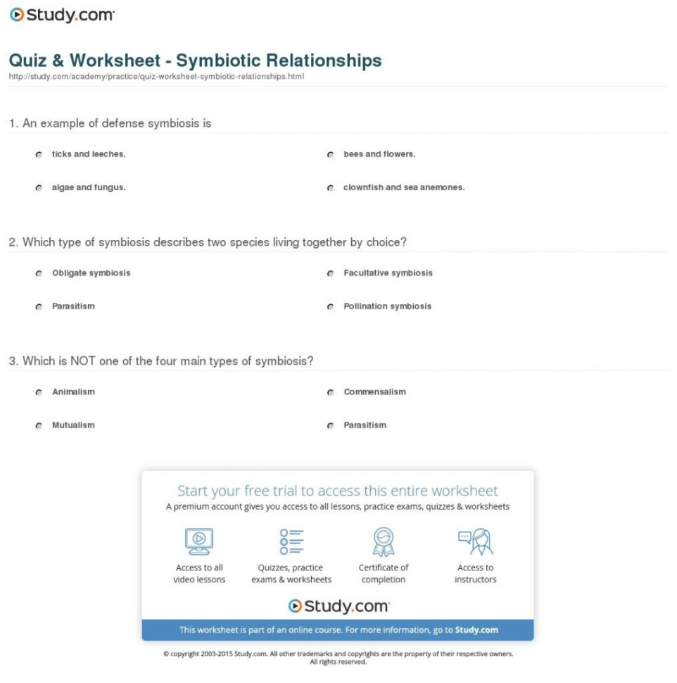 Ecological Relationships Worksheet Answers