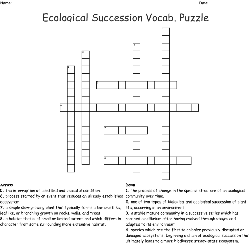 Ecological Succession Crossword  Word