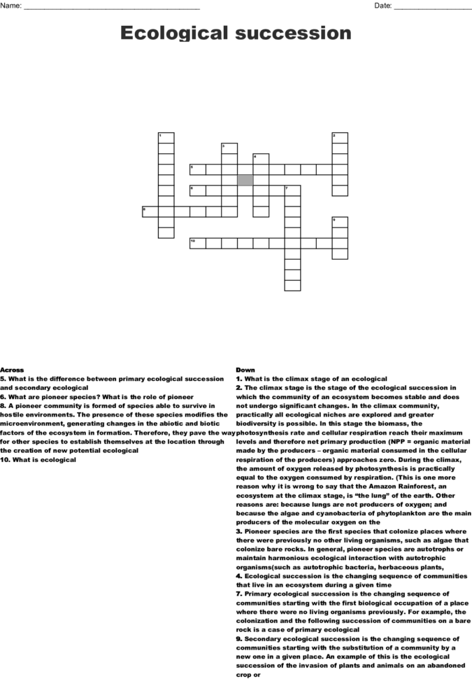 Ecological Succession Crossword  Word