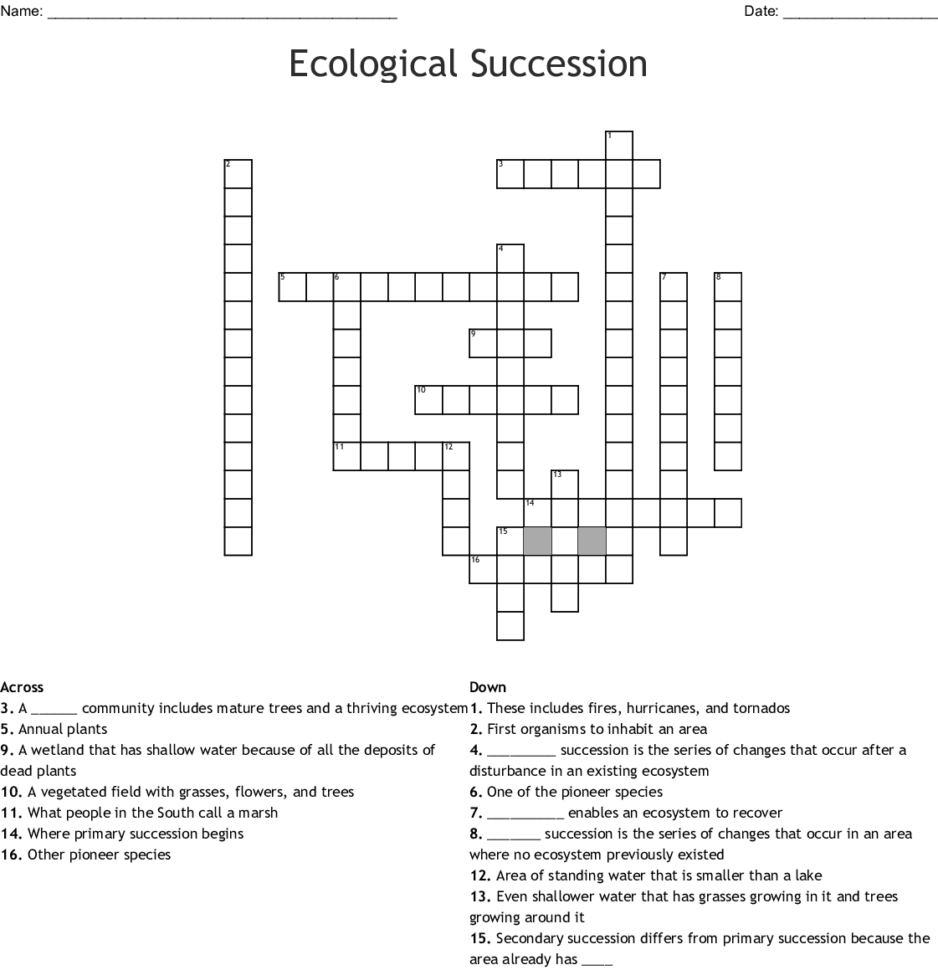 Ecological Succession Crossword  Word