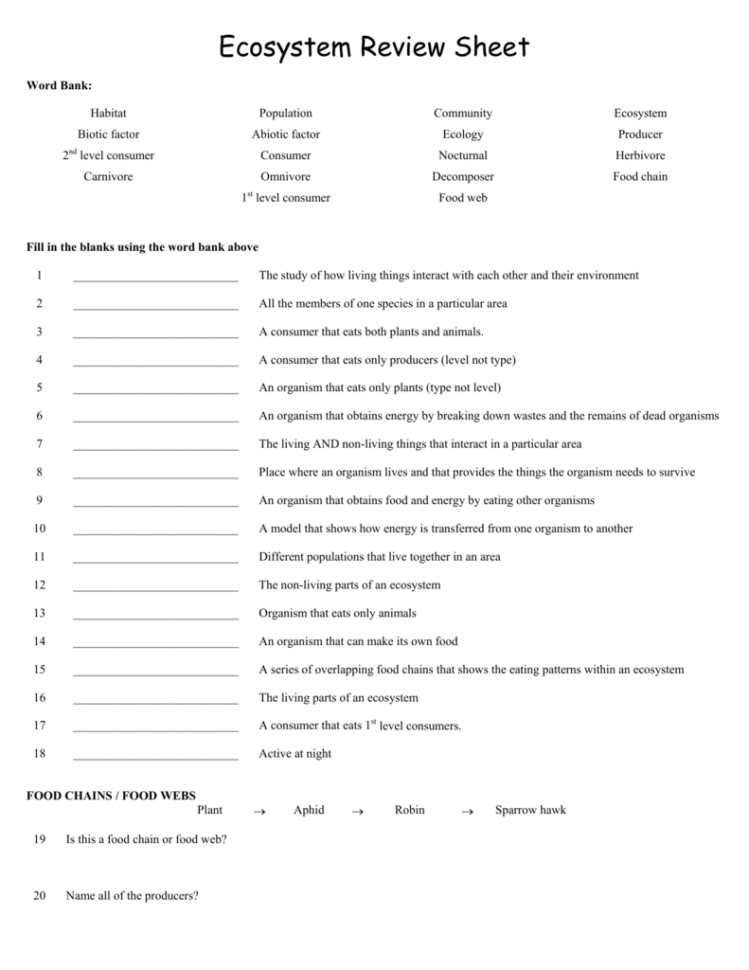 Ecosystem Review Sheet