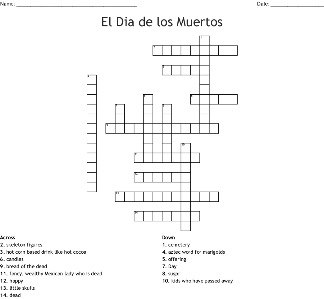 El Dia De Los Muertos Crossword  Word