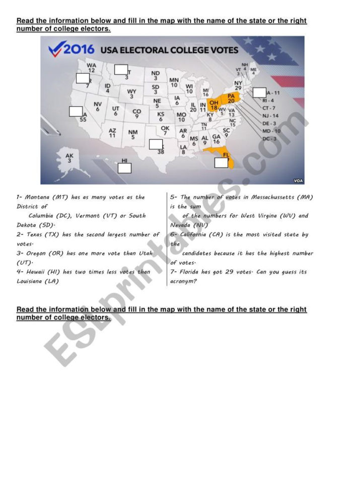 Electoral College  Esl Worksheetlailasamri