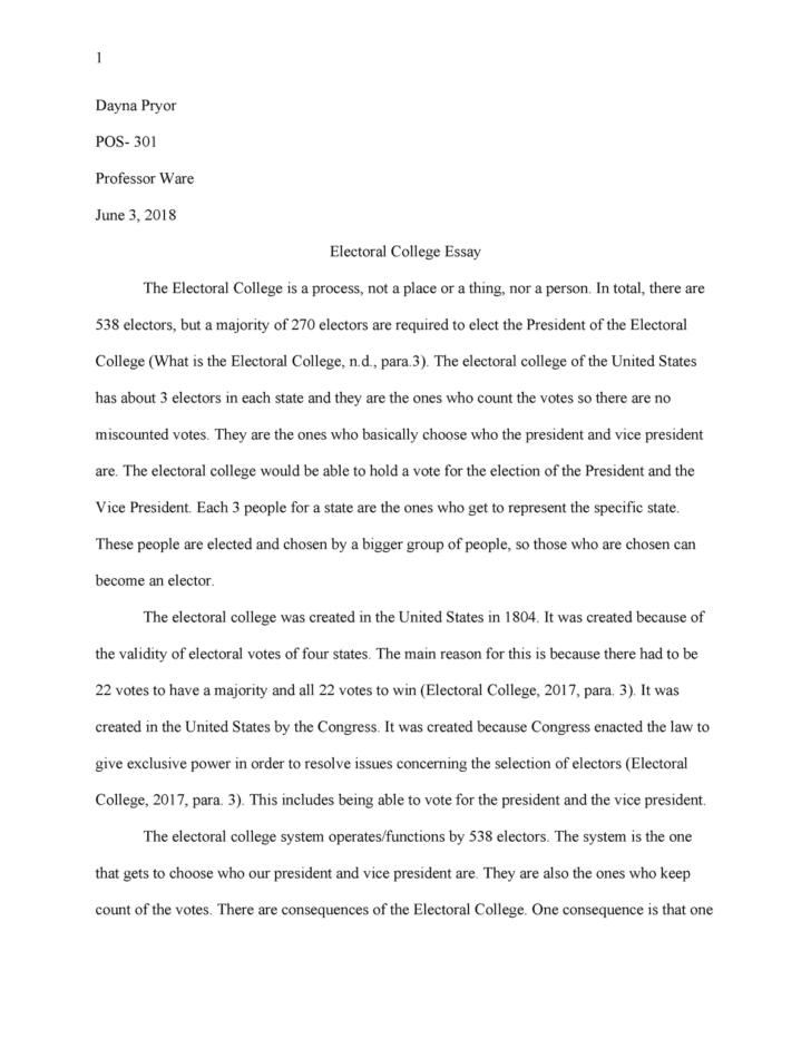 Electoral College Worksheet