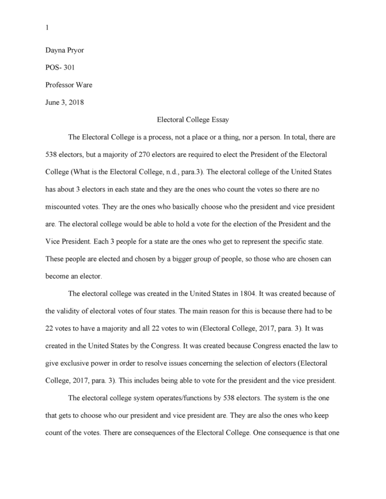 Electoral College Essay  Pos301  U  Studocu