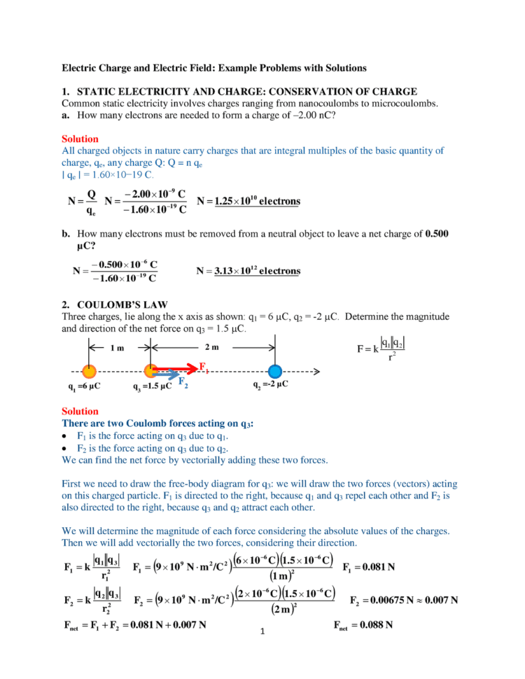 Electric Charge And Electric Field Example Problems With