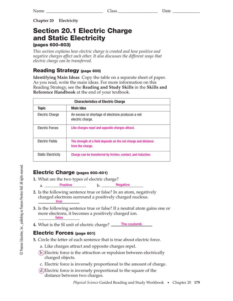 Electric Charge And Static Electricity Answer Key  Circuit