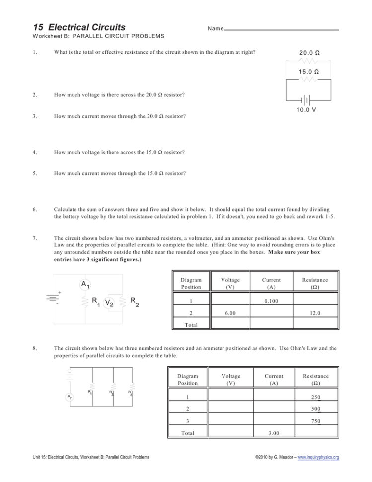 Electrical Circuits Circuits Worksheet Answers Nice Work Power And
