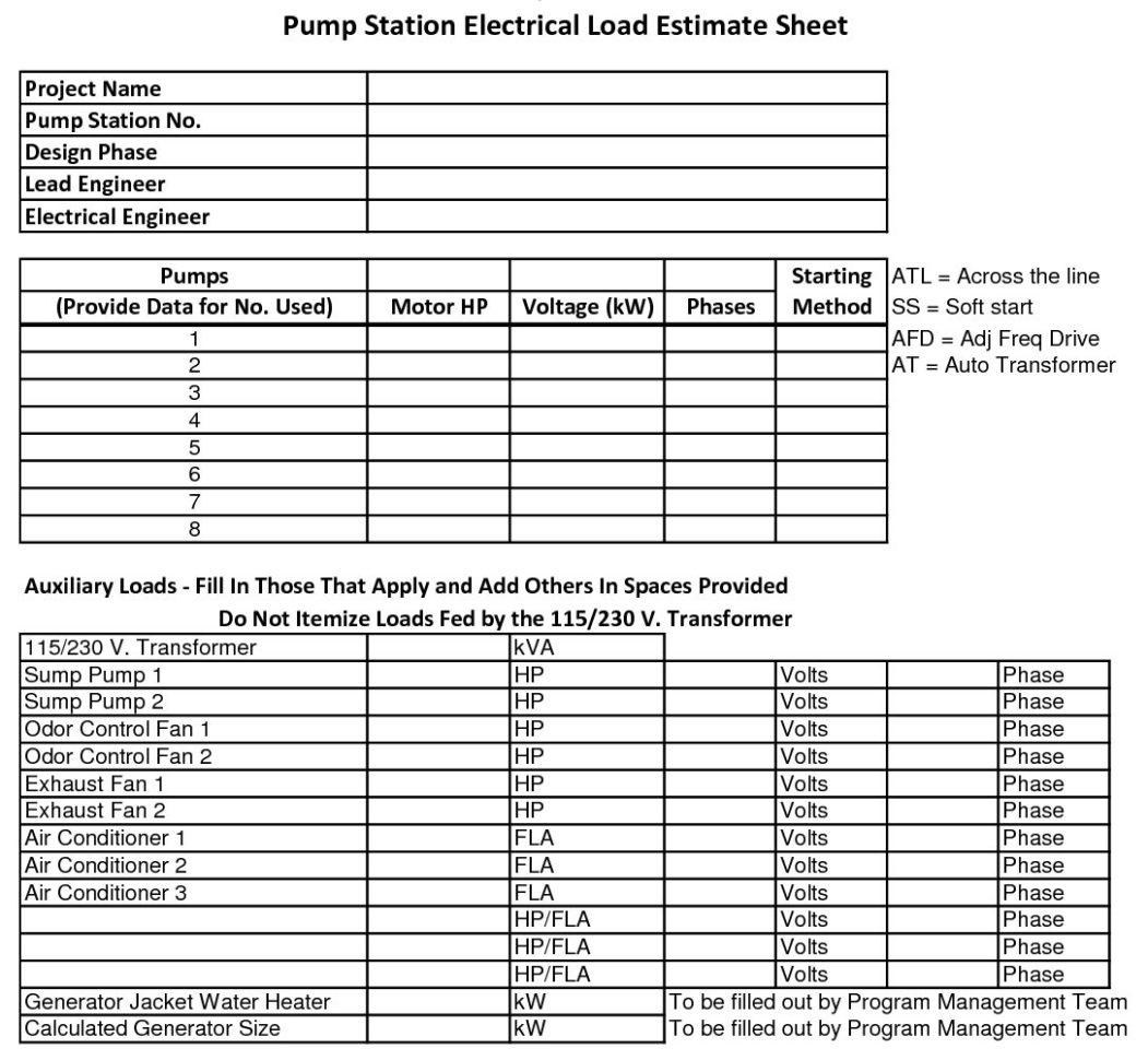 Electrical Load Estimating Sheet  Electrical Construction