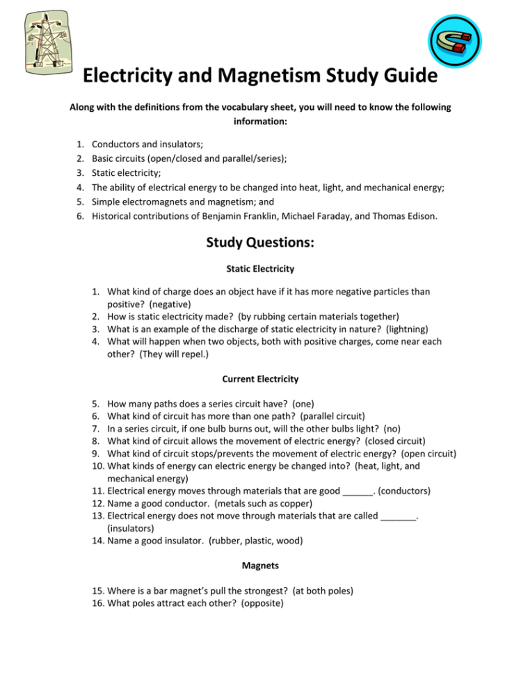 Electricity And Magnetism Study Guide