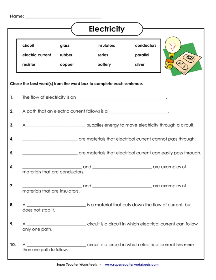 Electricity  Super Teacher Worksheets