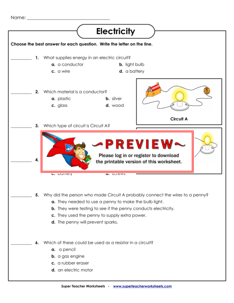 Electricity  Super Teacher Worksheets
