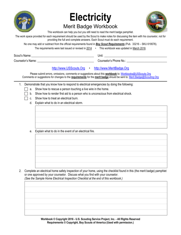 Electricity Merit Badge Worksheet — db-excel.com