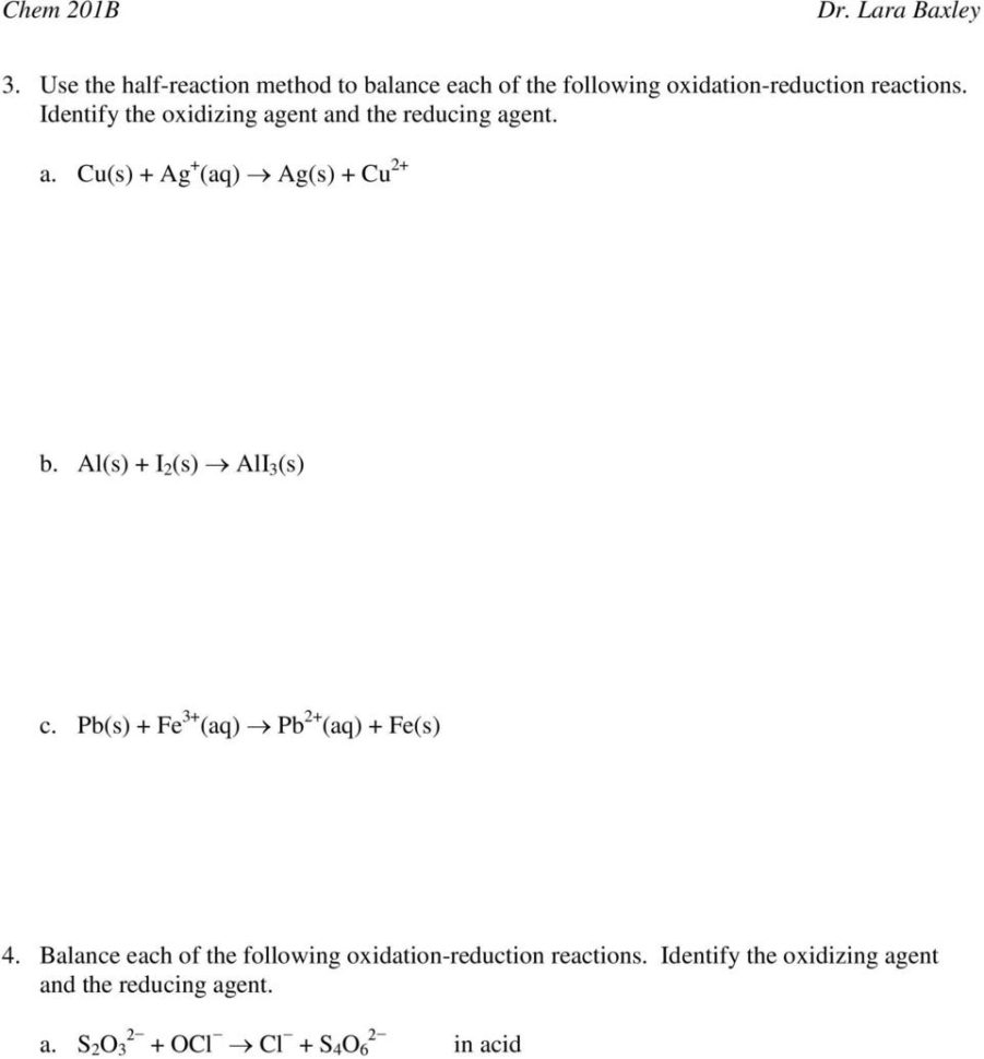 Electrochemistry Worksheet  Pdf