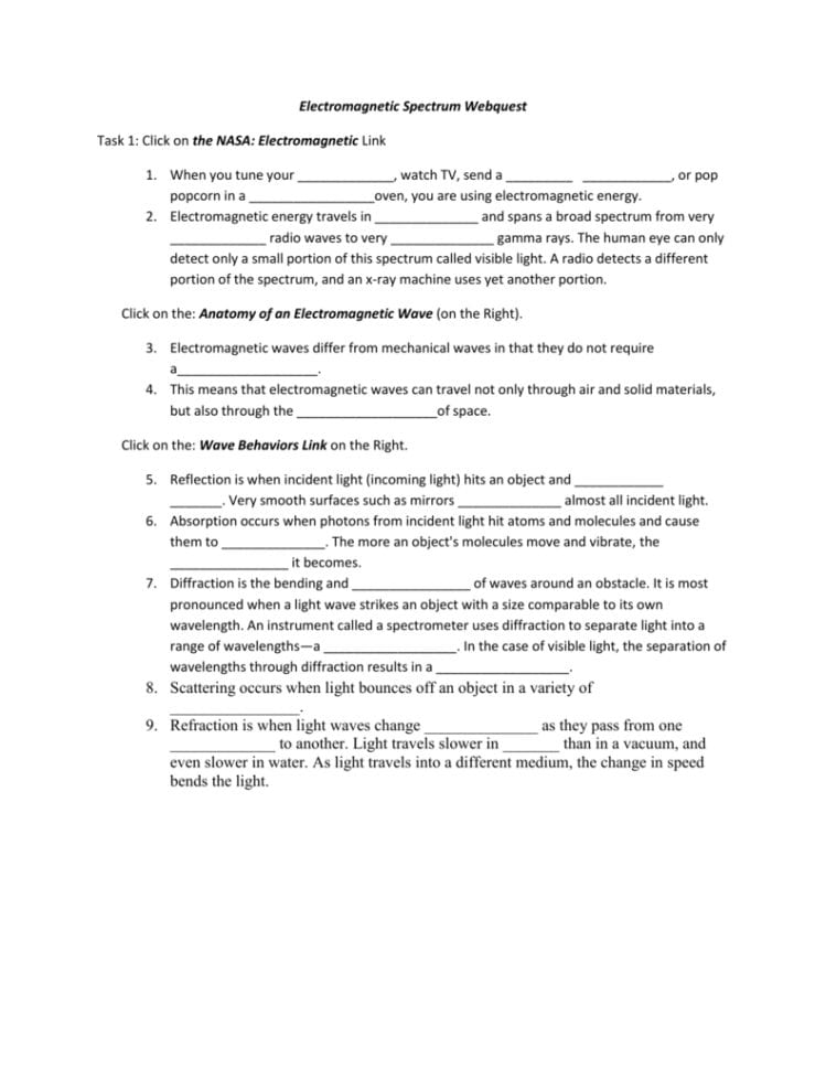 Electromagnetic Spectrum Webquest