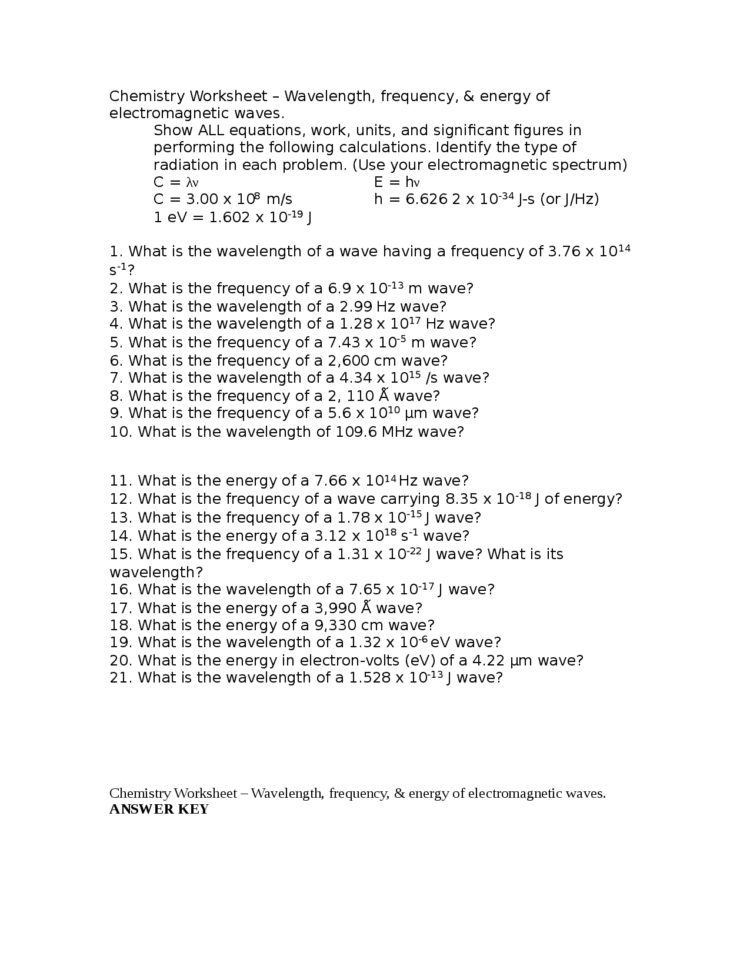 Electromagnetic Ves  Worksheet  Docsity